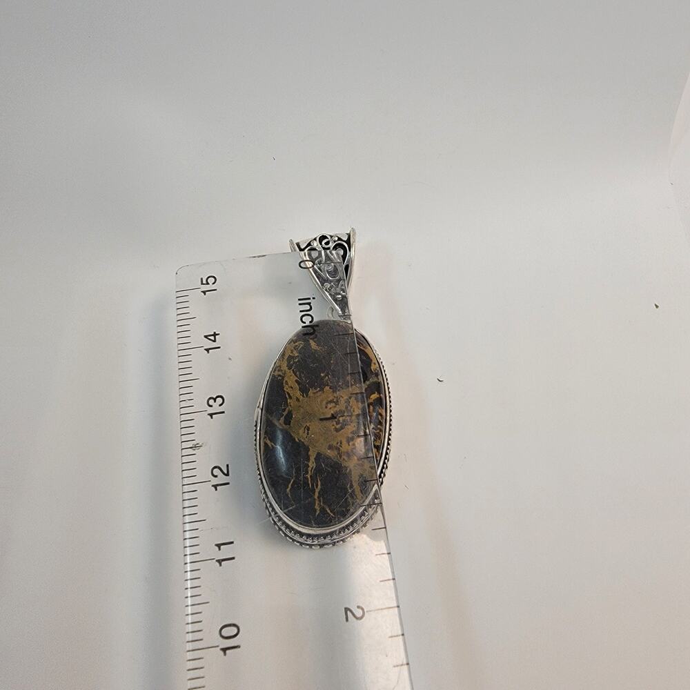 Handmade Gold and Black Jasper Pendant in Sterling Silver Setting Unique Design
